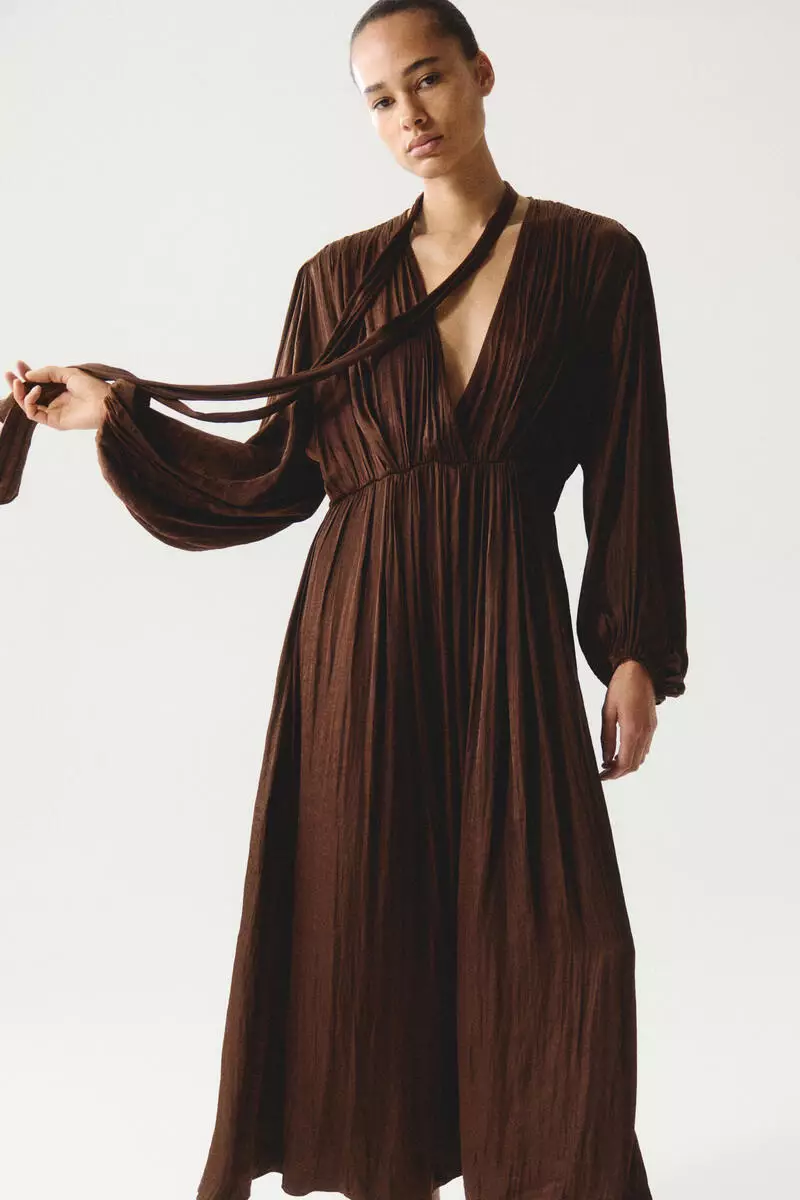 h&m brown silk dress Buy Scarf-collar satin Online Color:Ivory Pink Champagne