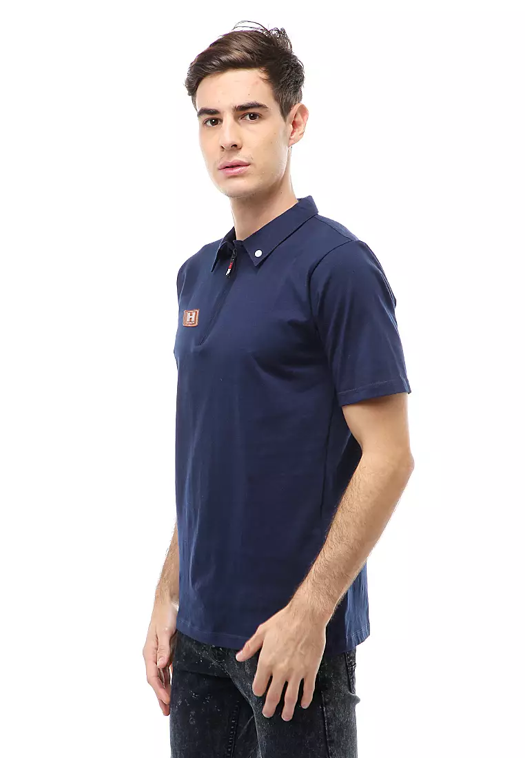 Jack Atasan Casual Pria T-Shirt Kaos Polo Resleting Short Sleeve Material Cotton ORIGINAL - Navy