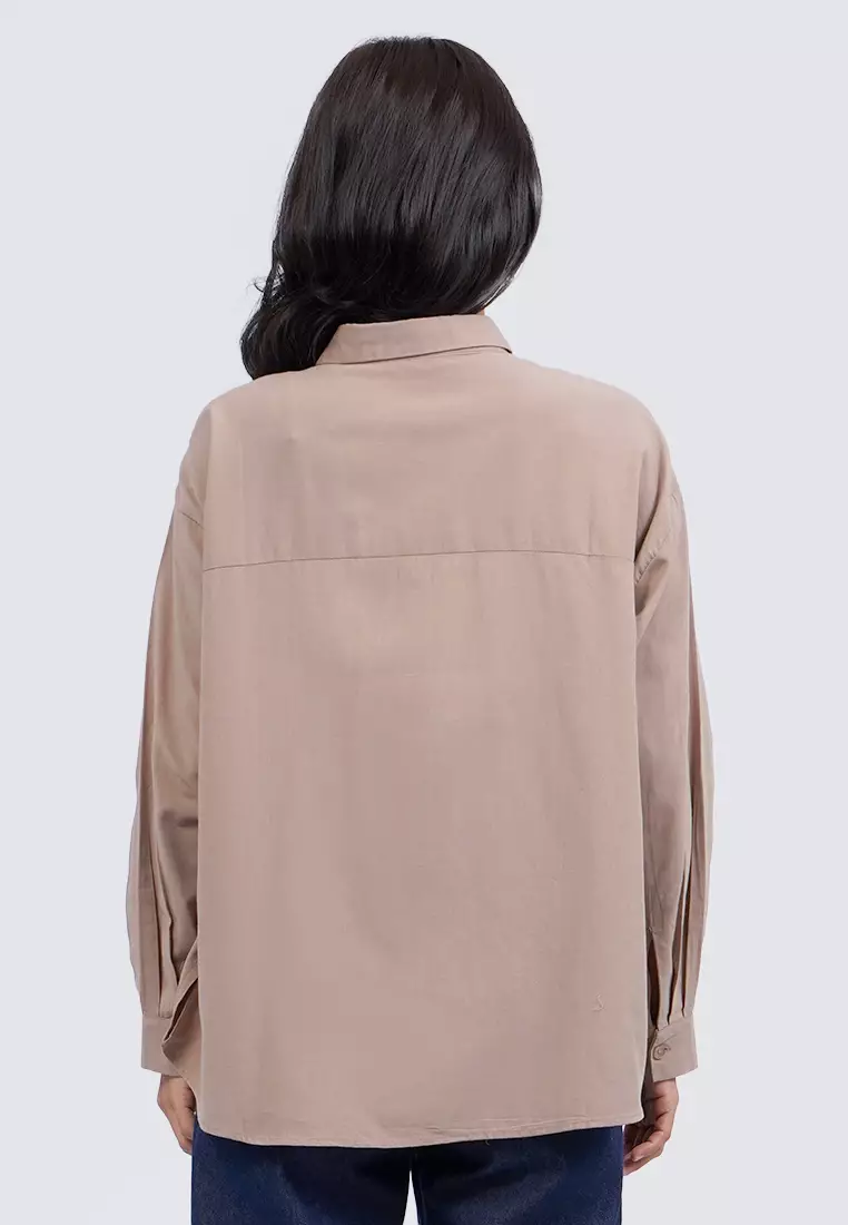 Embroidered Long Sleeve Blouse BROWN