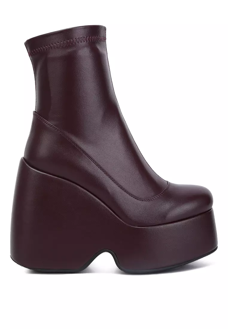 Burgundy platform top ankle boots