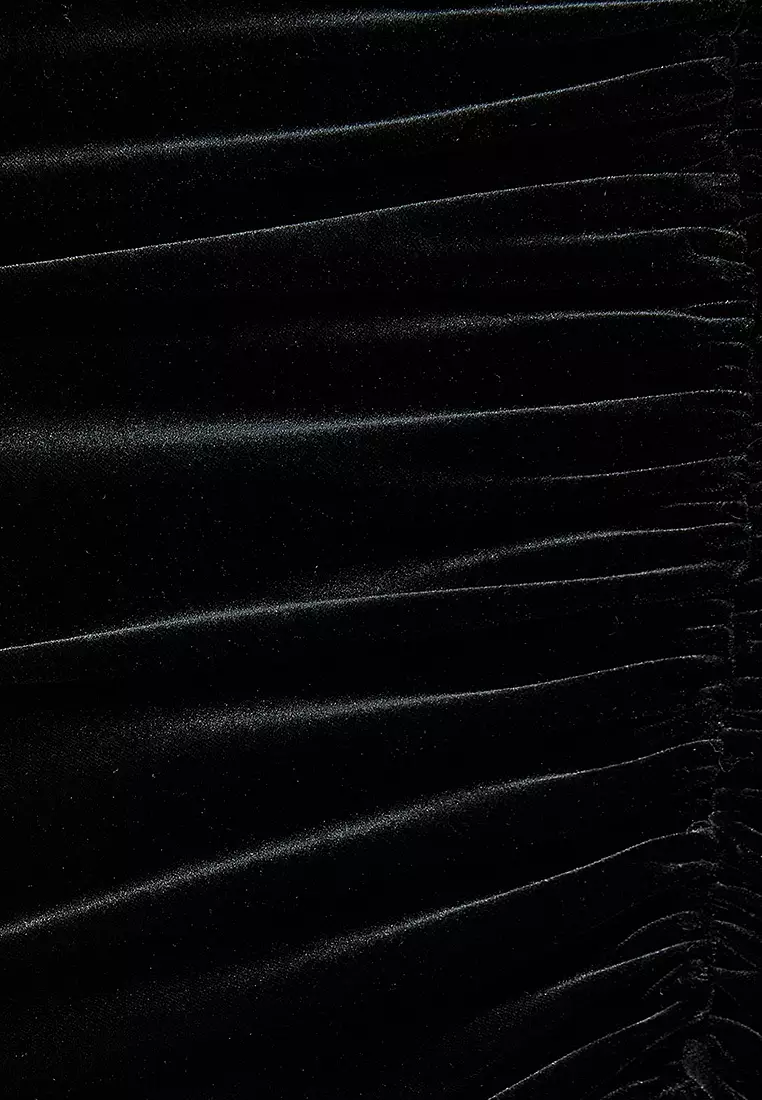 Midi Asymmetrical Draped Velvet Skirt