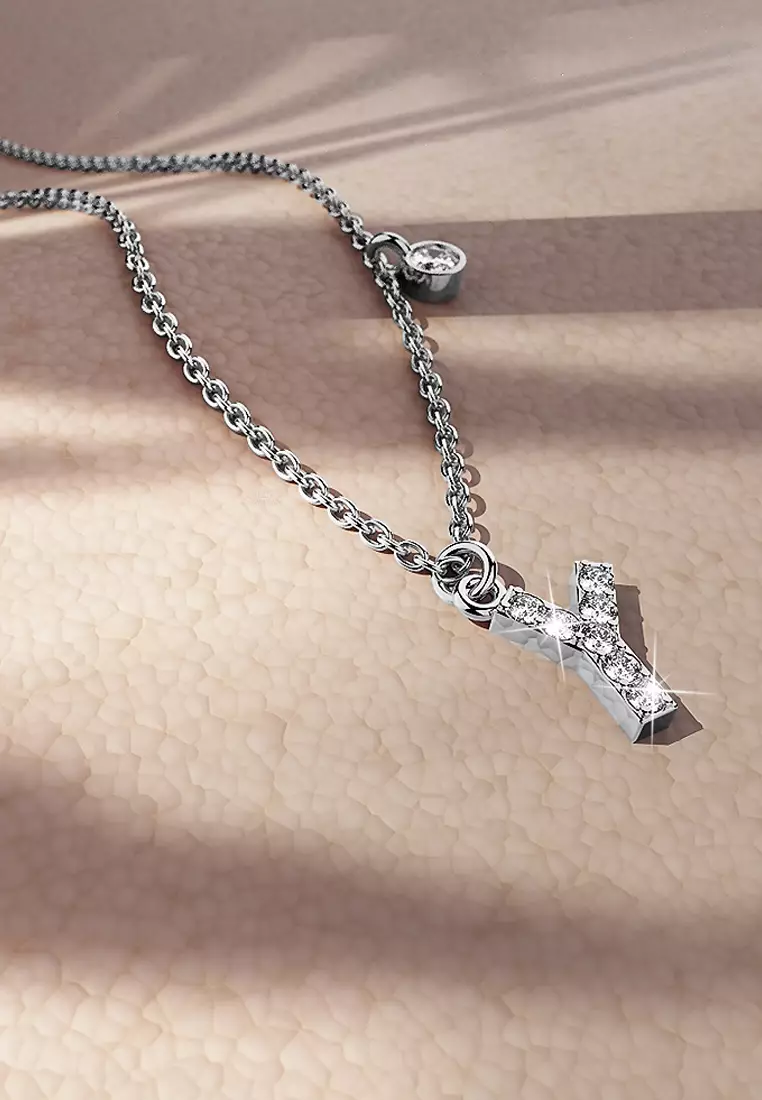 Solid 925 Sterling Silver Initial Crystal Personalised Alphabet Letter Necklace Silver- Y
