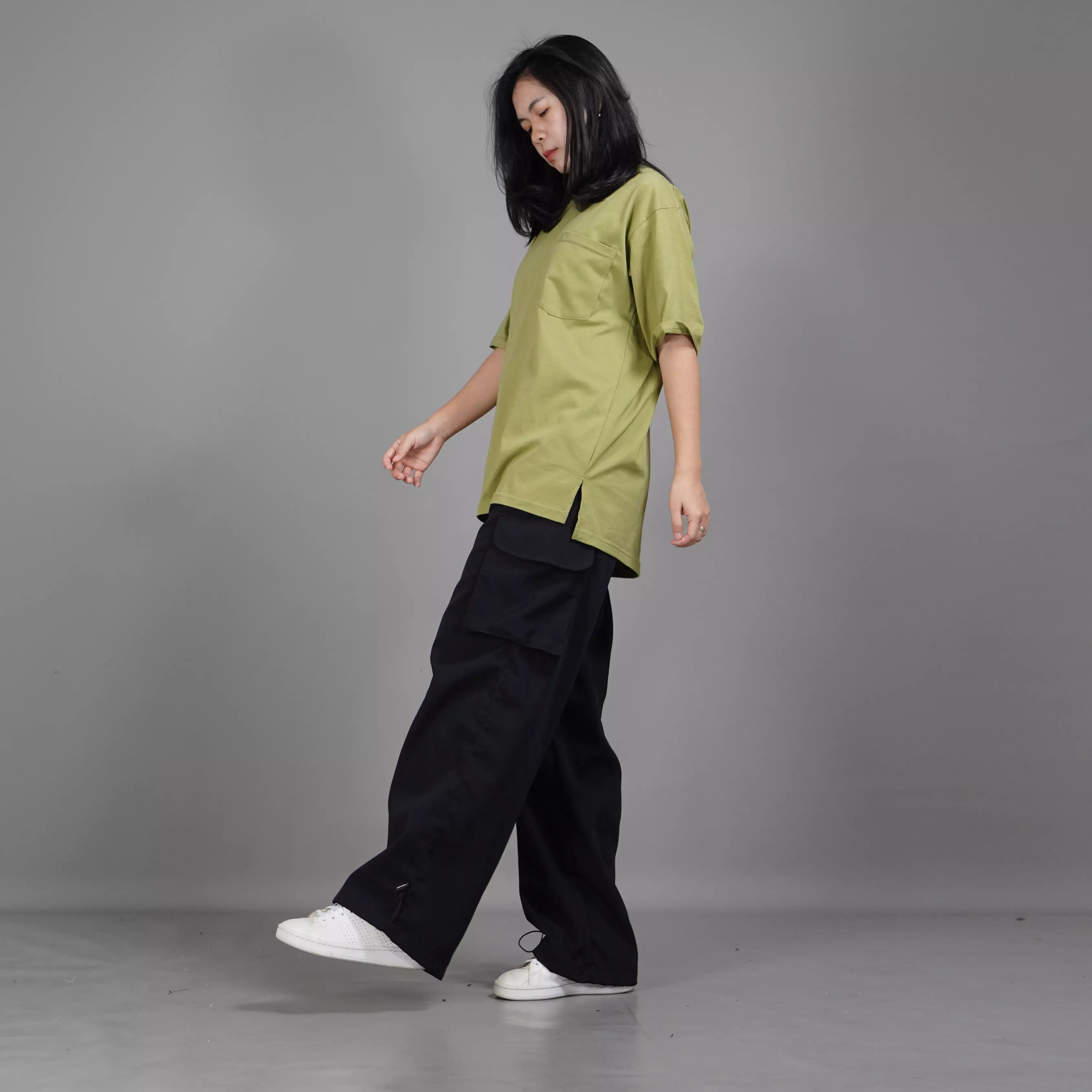  DANIELA Cotton Oversize TShirt Kaos Oversize Wanita Katun - MATCHA