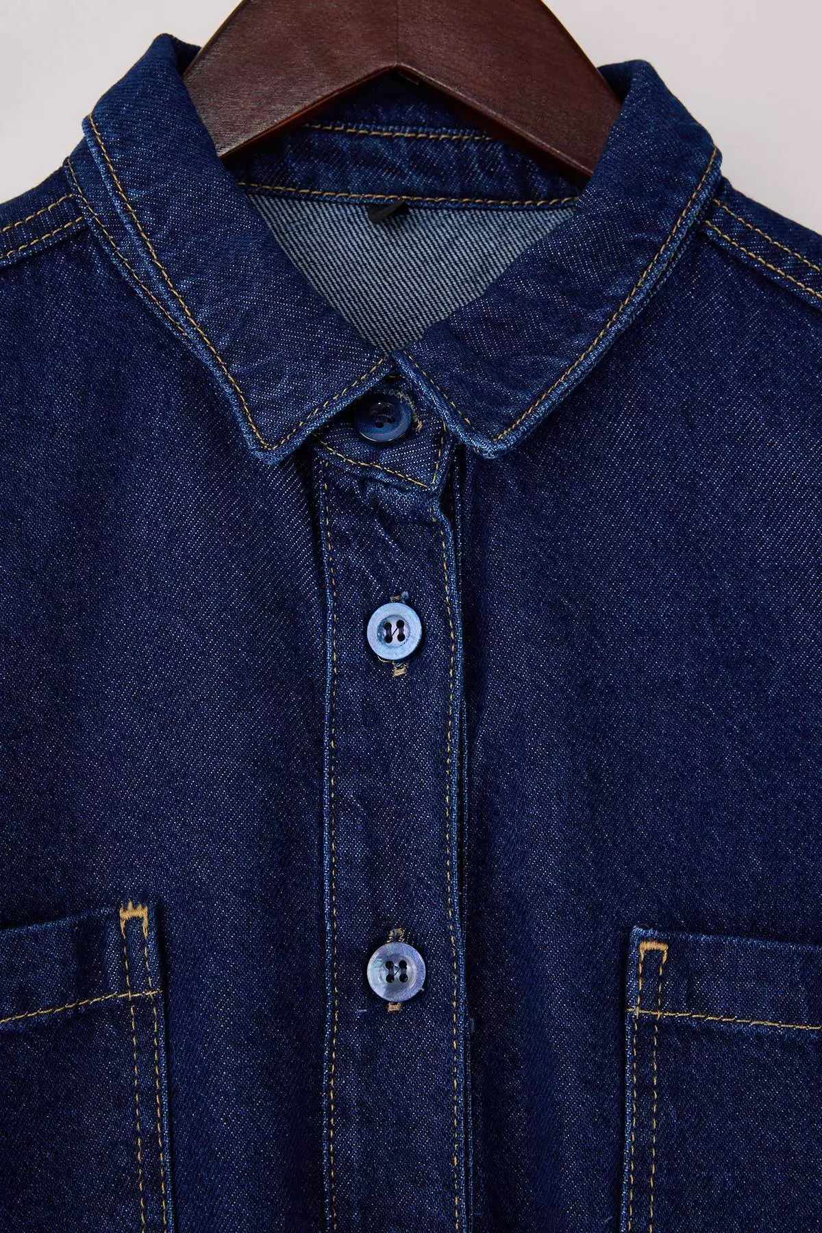 Dark Blue Waist-Tied Tencel Blended Denim Shirt Twoss26Go6