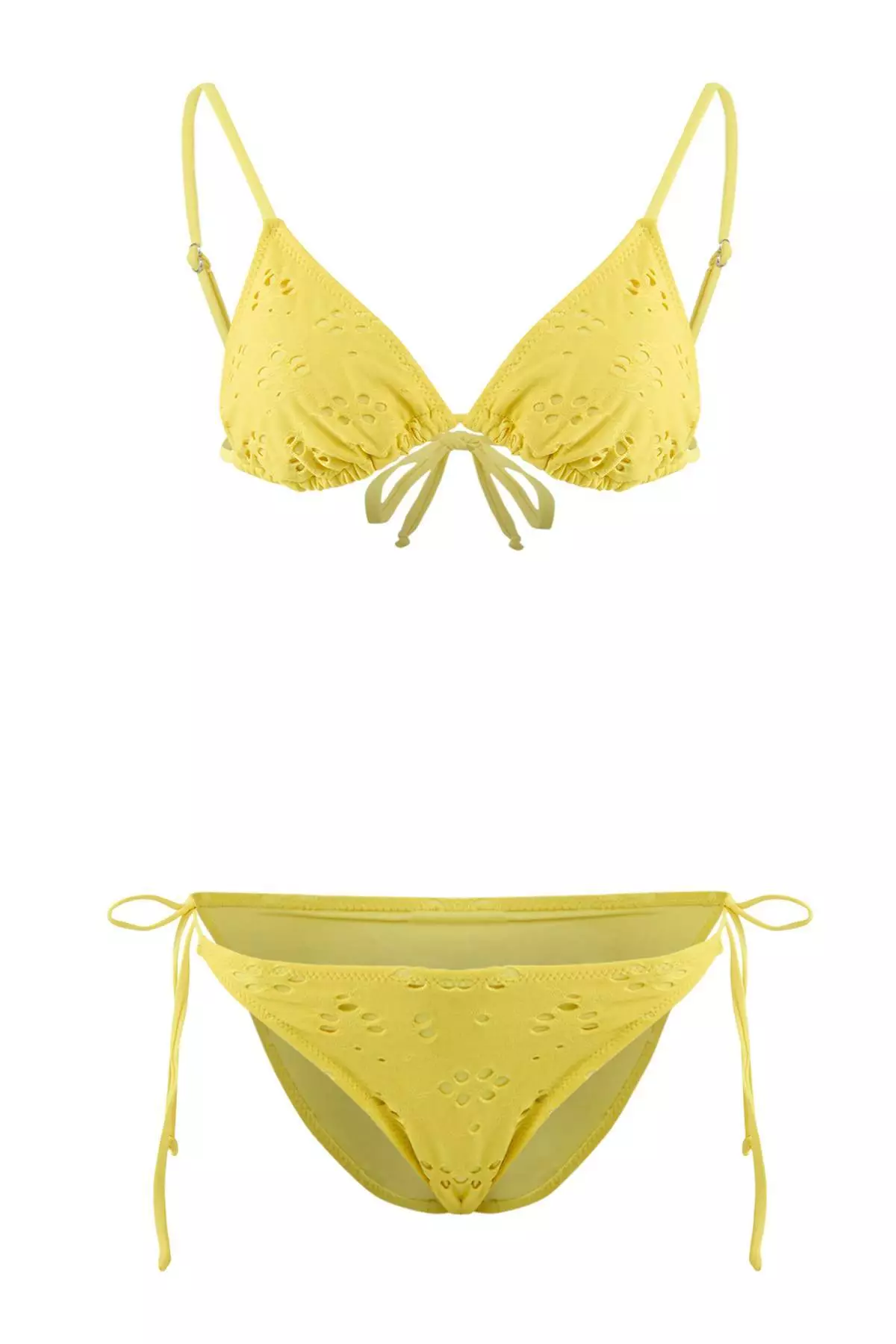 Yellow Textured Triangle Tied Regular Waist Regular Bikini Set Tbess24Bt82