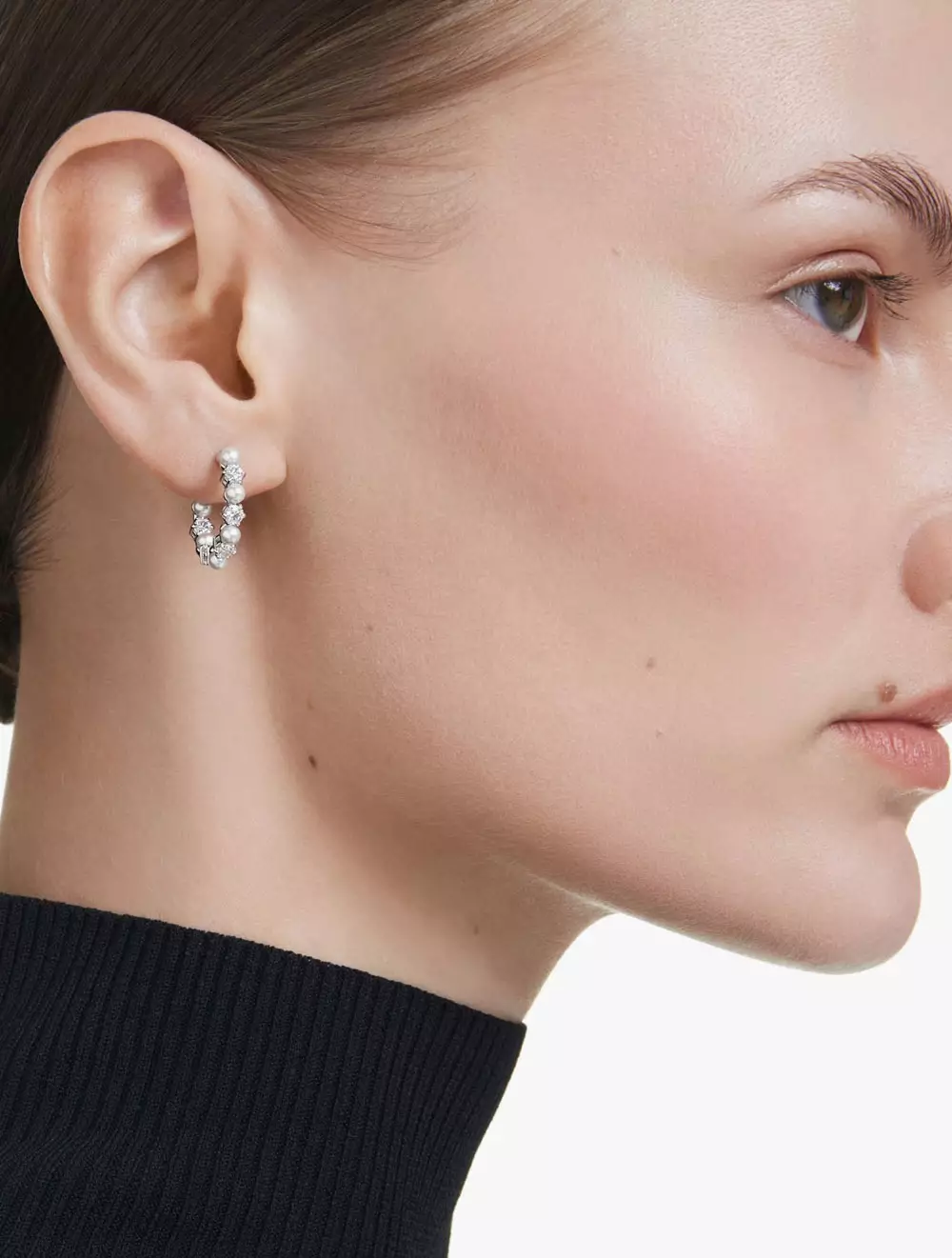 Matrix Drop Earrings, Crystal Pearl, Round Cut, White, Rhodium Plated - White