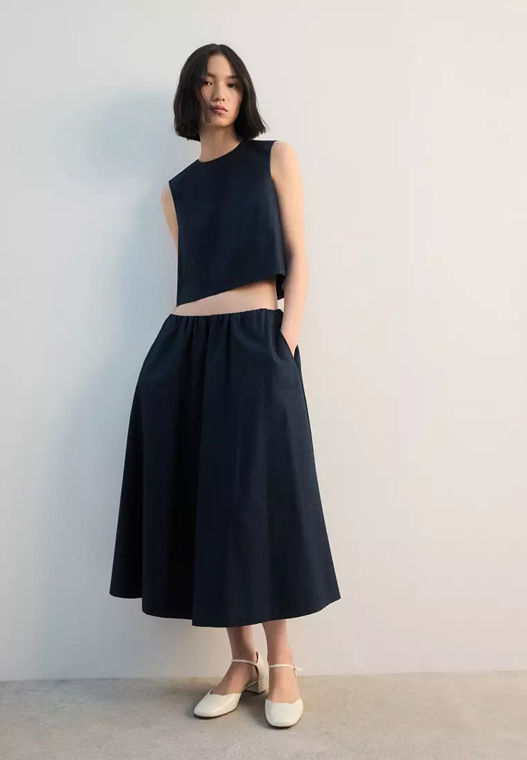 Midi Cotton Skirt With Pleats