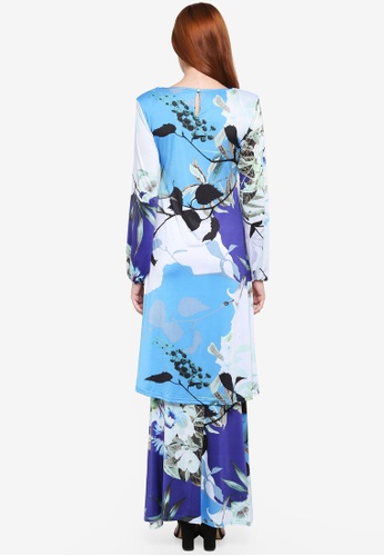 Buy Floral Midi Kurung from Zuco Fashion in Green and Blue at Zalora