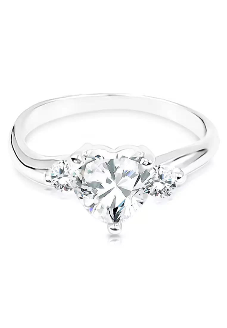 SO SEOUL Amora Heart and Round Brilliant Three-Stone Diamond Simulant Cubic Zirconia 1CARAT Silver Ring