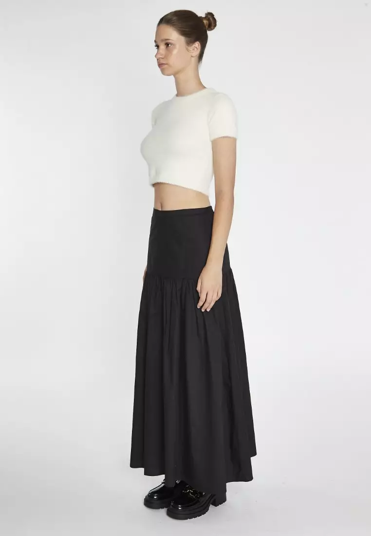 Black Dropped Waist Maxi Skirt