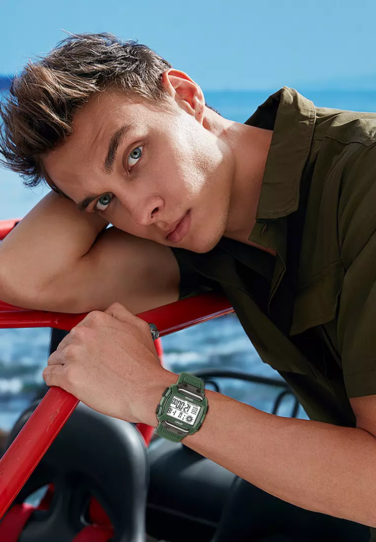 Jam Tangan Pria Square Digital Original Sports Anti Air Tali Silikon Jam Tangan Cowok AllGreen