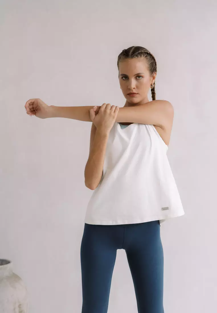 Kine Knotted Tank Top, Baju Olahraga Wanita - Blanc