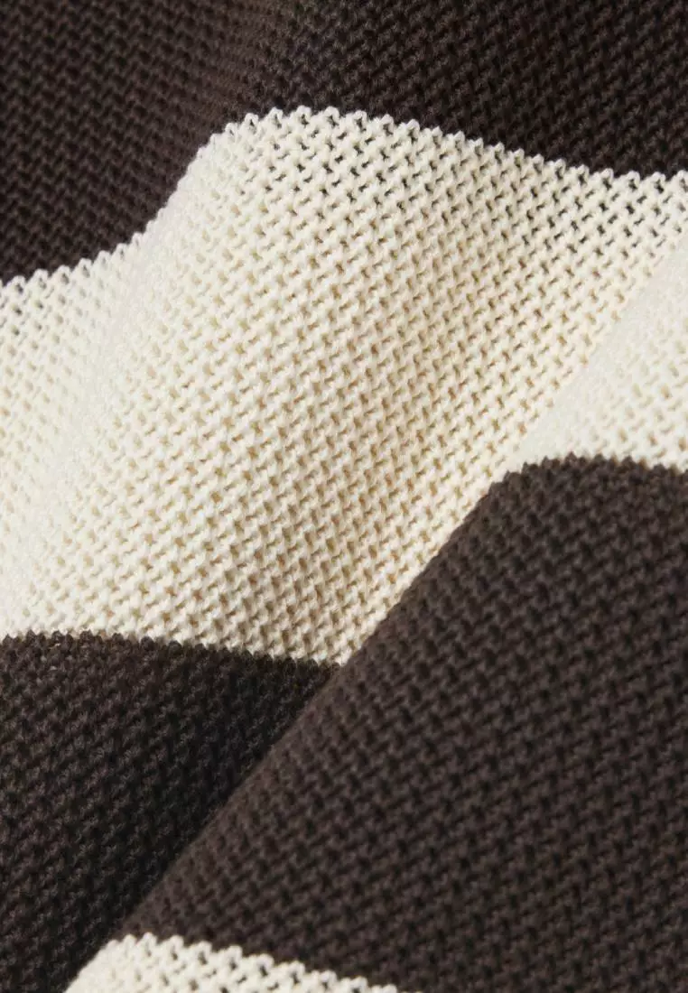 Short Sleeved Striped Polo Collar Sweater