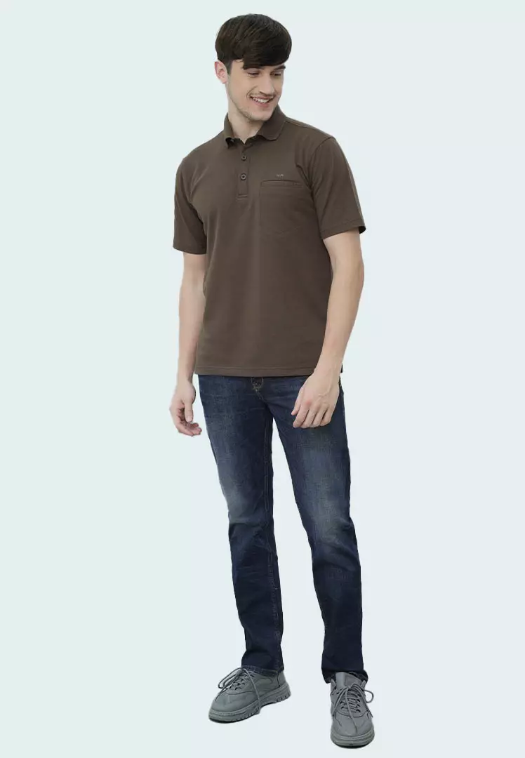 LGS - Kaos Polo Casual Pria - Katun Premium - Shirt Lengan Pendek - Motif Polos Basic - Bertekstur Popcorn - Coklat - CWS.225.J3412.01.C