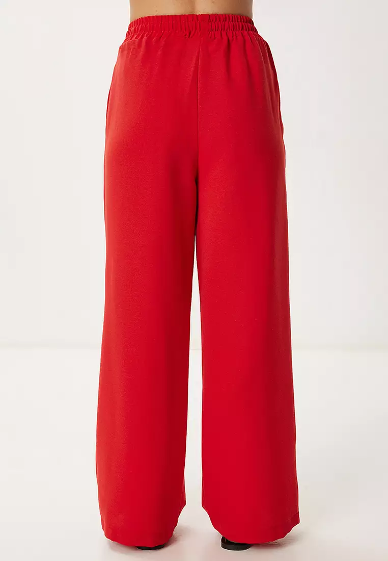 Women's Loose Red Linen Wide-leg Pants Casual Summer Trousers