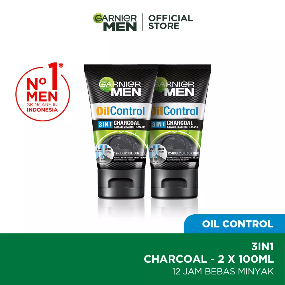 Garnier Men Turbolight Oil Control 3 In 1 Charcoal 100ml (Twin Pack)