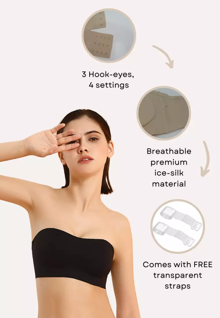 Nelly Seamless Ice Silk Anti-slip Non Slip Strapless Wireless Padded Push Up Bra in Purple 聚拢无肩带防滑高级冰丝内衣