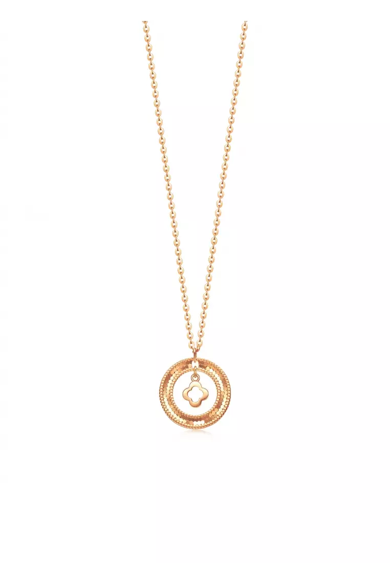 Delicate Gold 18K Rose Gold Four-Leaf Clover Necklace for Women 94296N