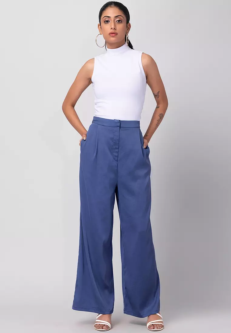 Navy Blue High Rise Straight Pants