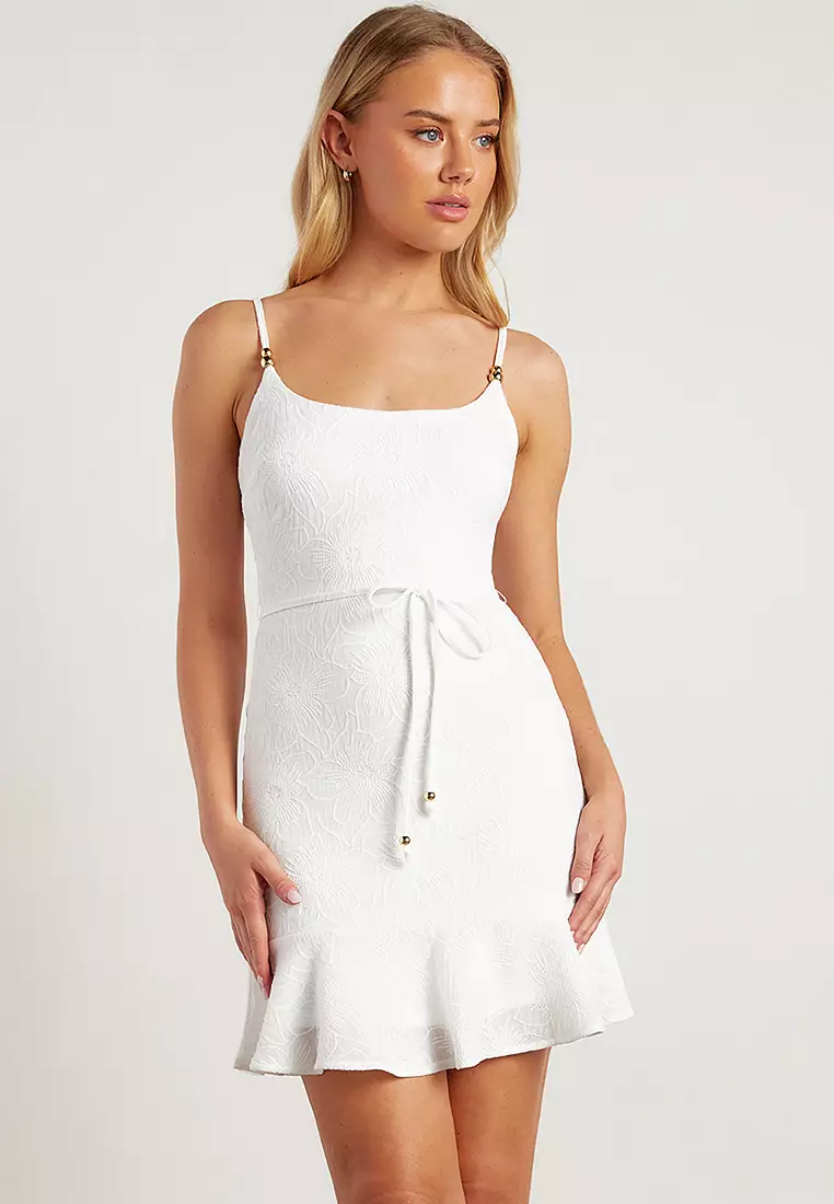 Gold Bead Detail Textured Mini Dress