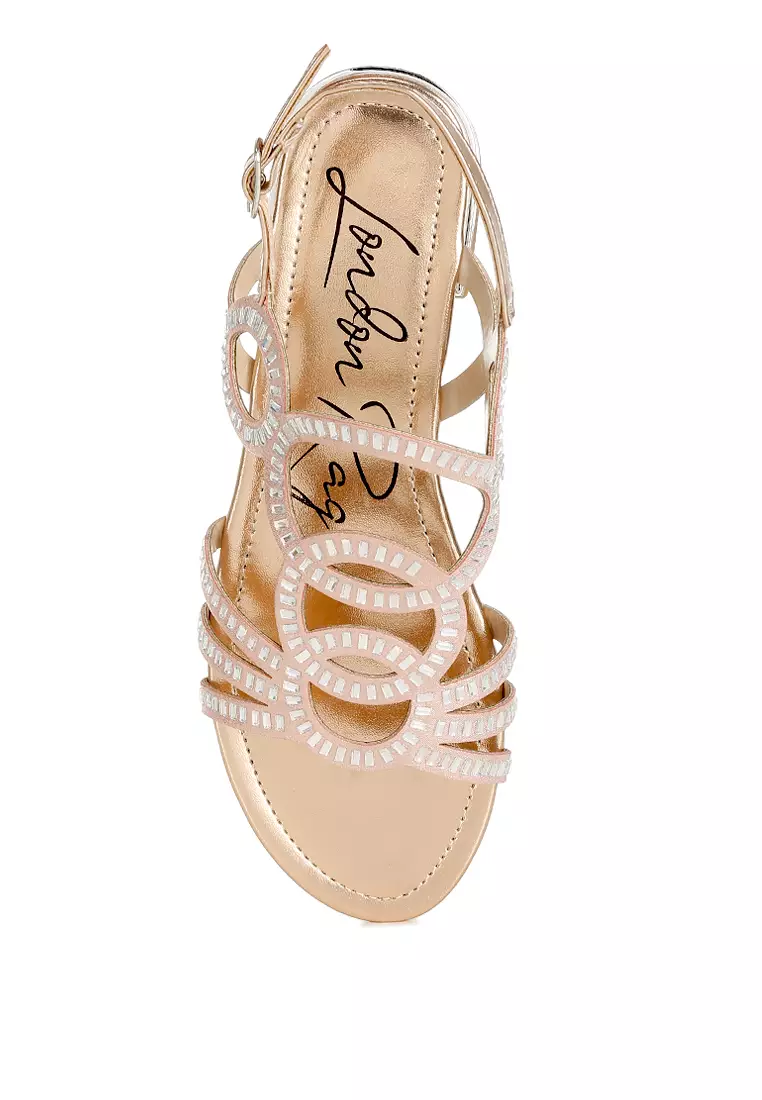 Sandal Datar Berlian Imitasi Detail Potongan Warna Emas Mawar