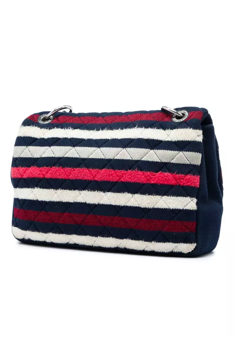 Pre-Loved Chanel Jumbo Stripe Jersey Felt And Rope Flap