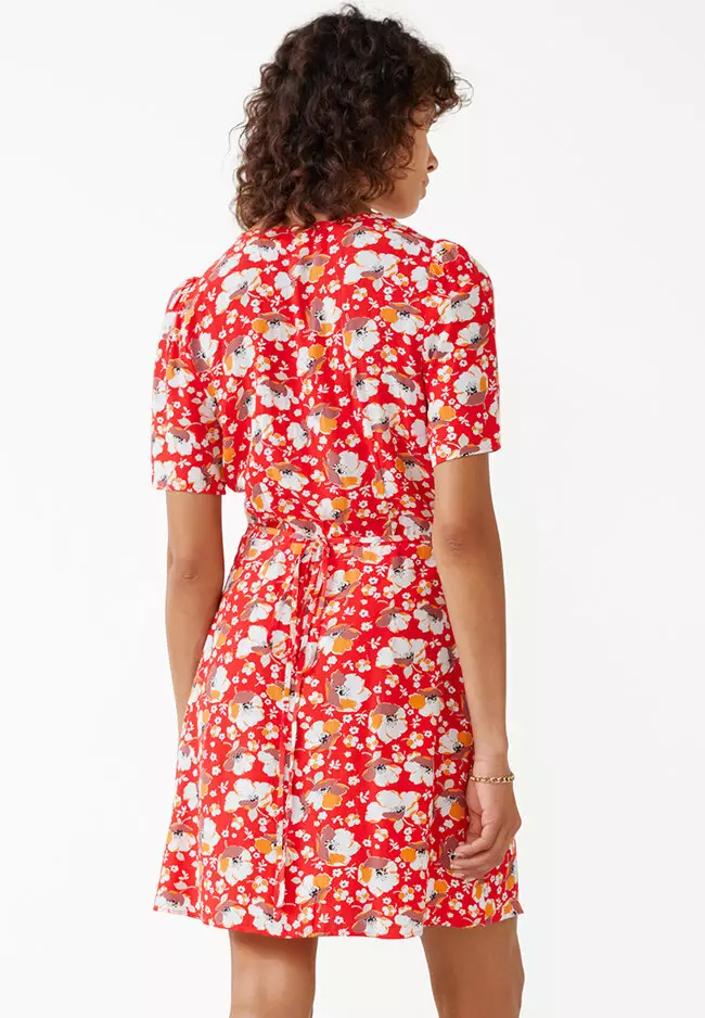 Printed Scallop Wrap Mini Dress