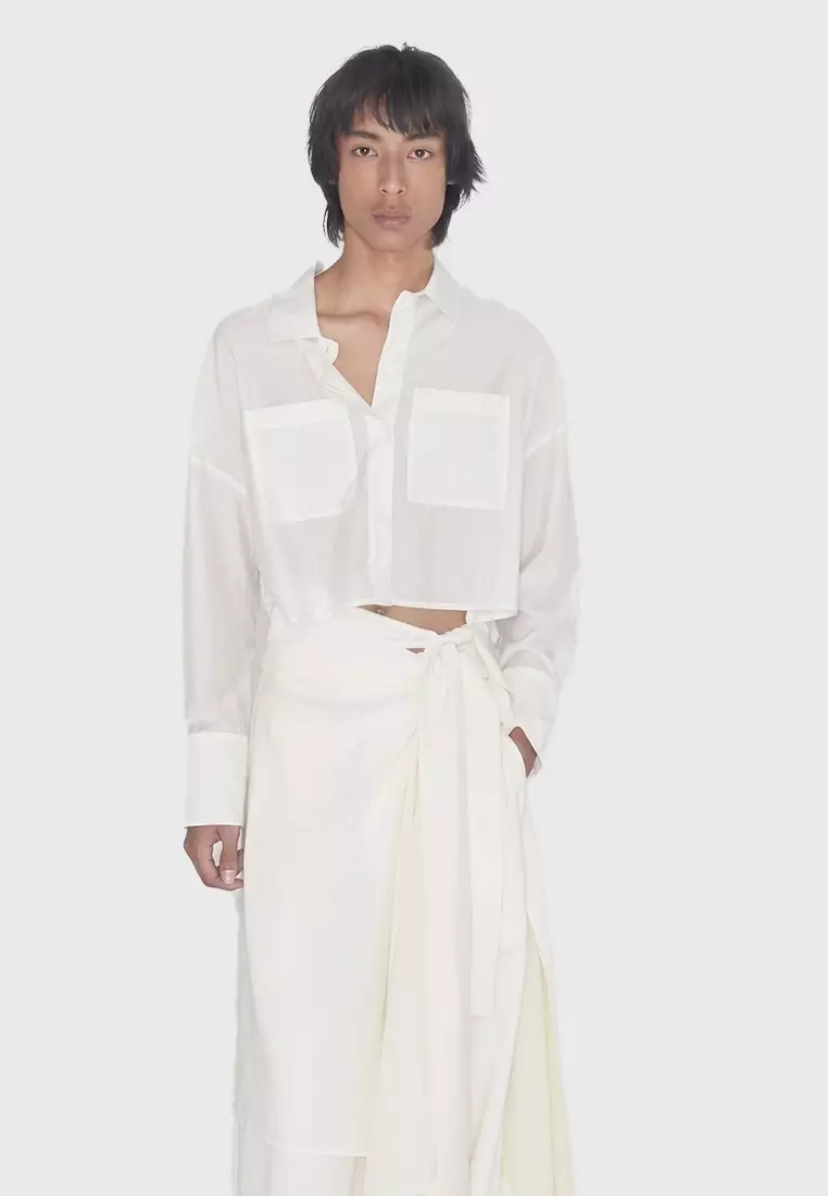 Cropped Sash Shirt in Off-White