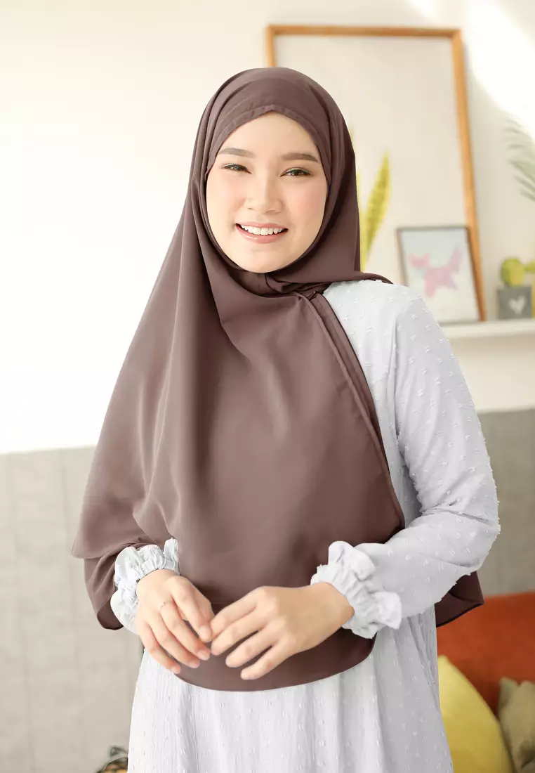 Anya Instan | Hijab Instan Resleting | Bergo Khimar Kerudung 2 Layer  - Rustic Brown