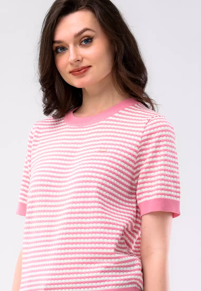 Textured Knitted Short Sleeve Blouse