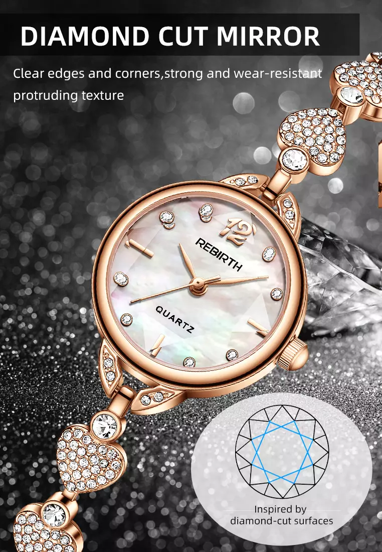 Jam Tangan Wanita Tali Gelang Berlian Mewah Anggun Anti Air Kuarsa Jam Tangan Cewek Original rosegold