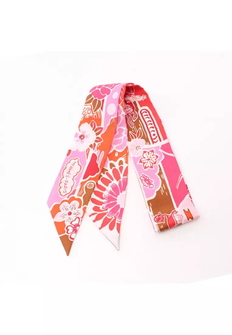 Hermes Pink Silk Bingata Vieux Rose Vert De Twilly Scarf Hermes