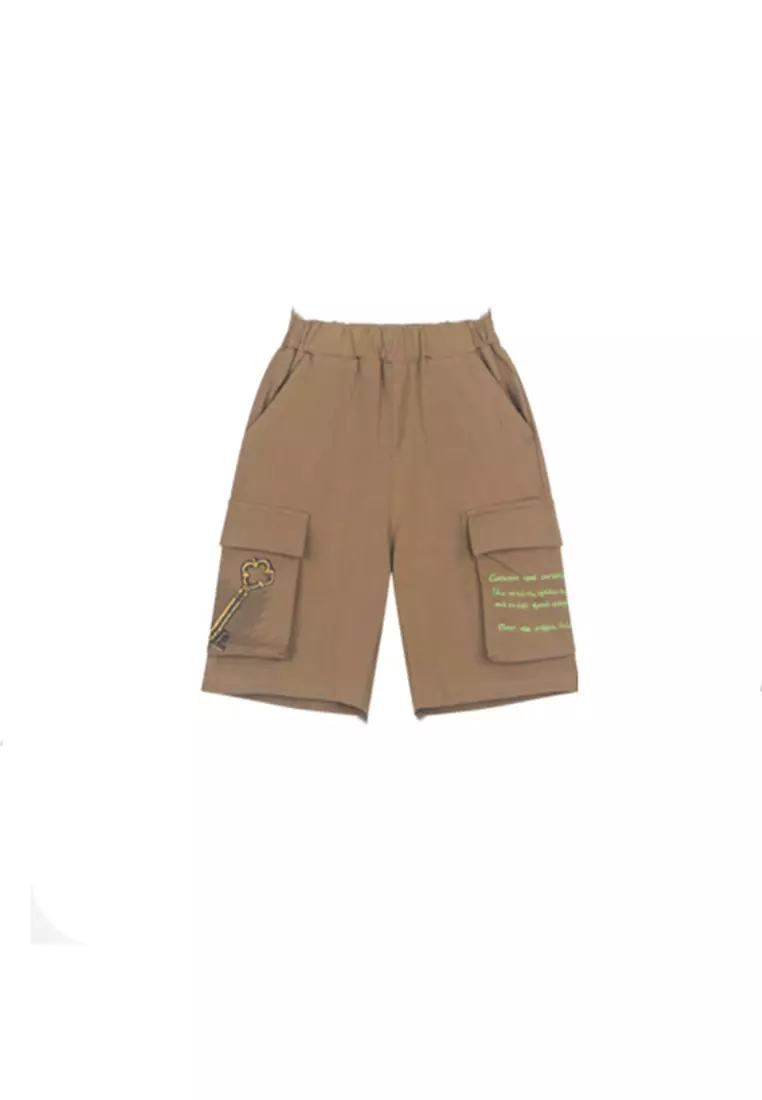 Cargo Shorts With Letter And Graphic Print