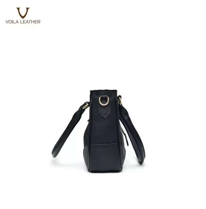 Medium Tote & Sling Nylon Kombinasi Kulit Asli Voila Fara Black