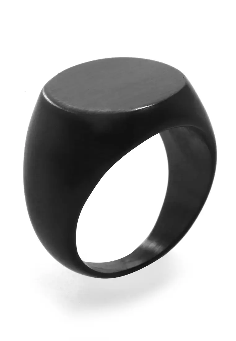 Daisy Cincin Signet Ring Desain Oval Aksesoris Pria Wanita Material Titanium ORIGINAL - Black Doff