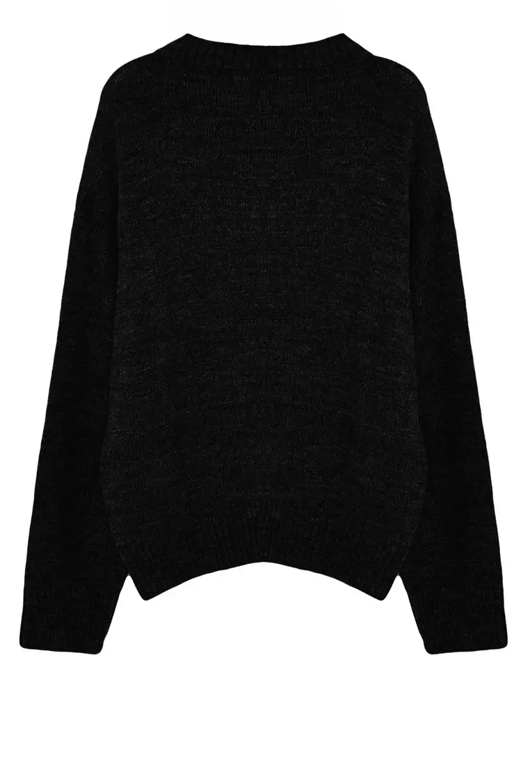 Black Wide Pattern Crew Neck Knitwear Sweater TWOAW25KZ00168