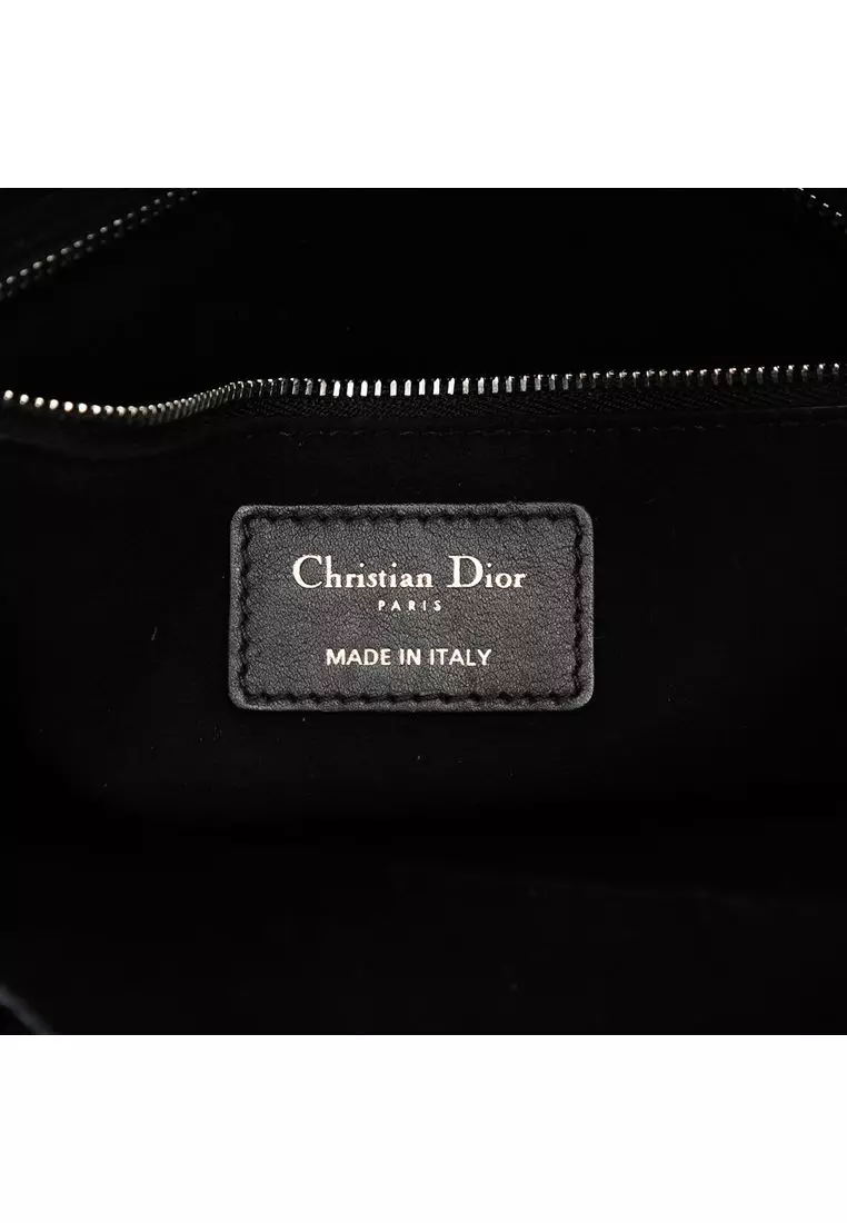 二手 Dior 中型小牛皮 Cannage 壓紋花朵鑲嵌柔軟 Lady Dior 手袋