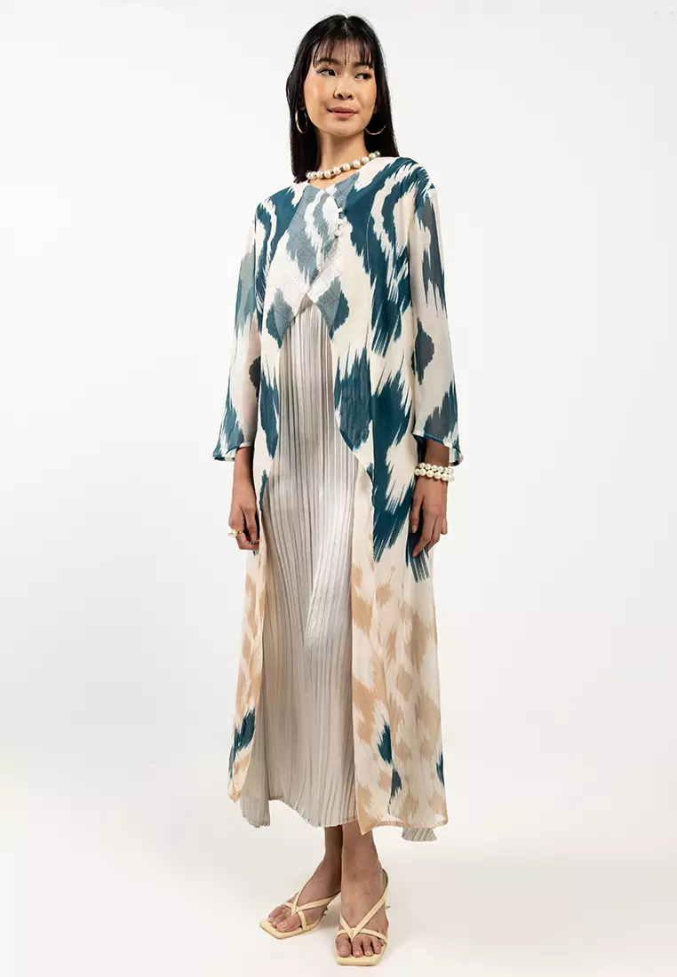 Abu Ikat Wave Cut Outer & Pleated Slip Dress
