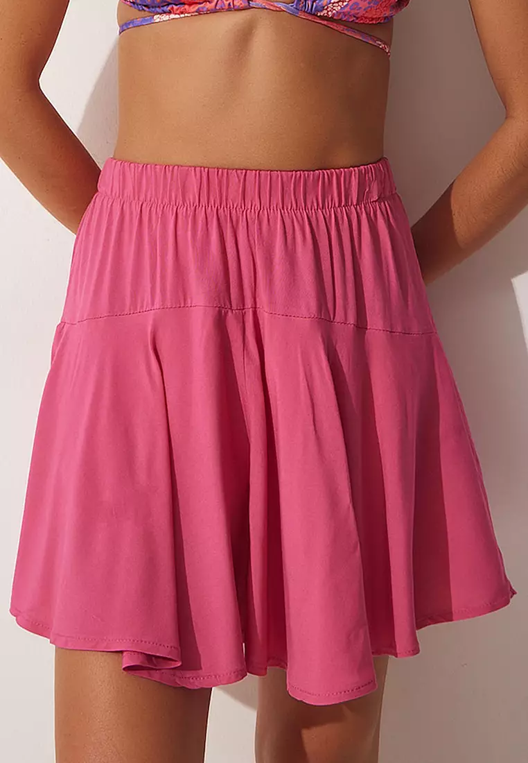 Pink flared shop mini skirt