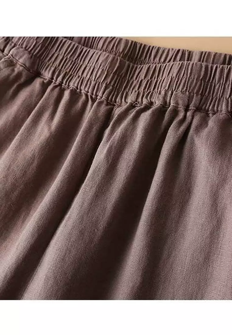 High Waist Cotton-flax Cropped Pants RZ-C132