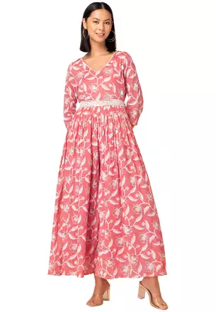 chinese dress ladies Floral Printed Long Dress: Modern Indian Gown by Raas USA L / Multi main image 1