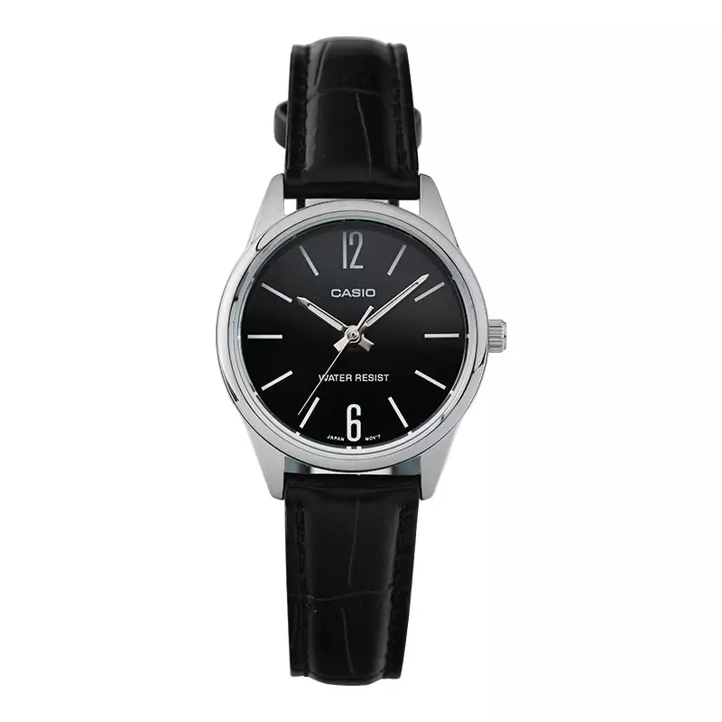 Jam Tangan Wanita Analog Casio Standard LTP-V005L-1BUDF LTPV005 LTP-V005L Black Dial Black Leather Band