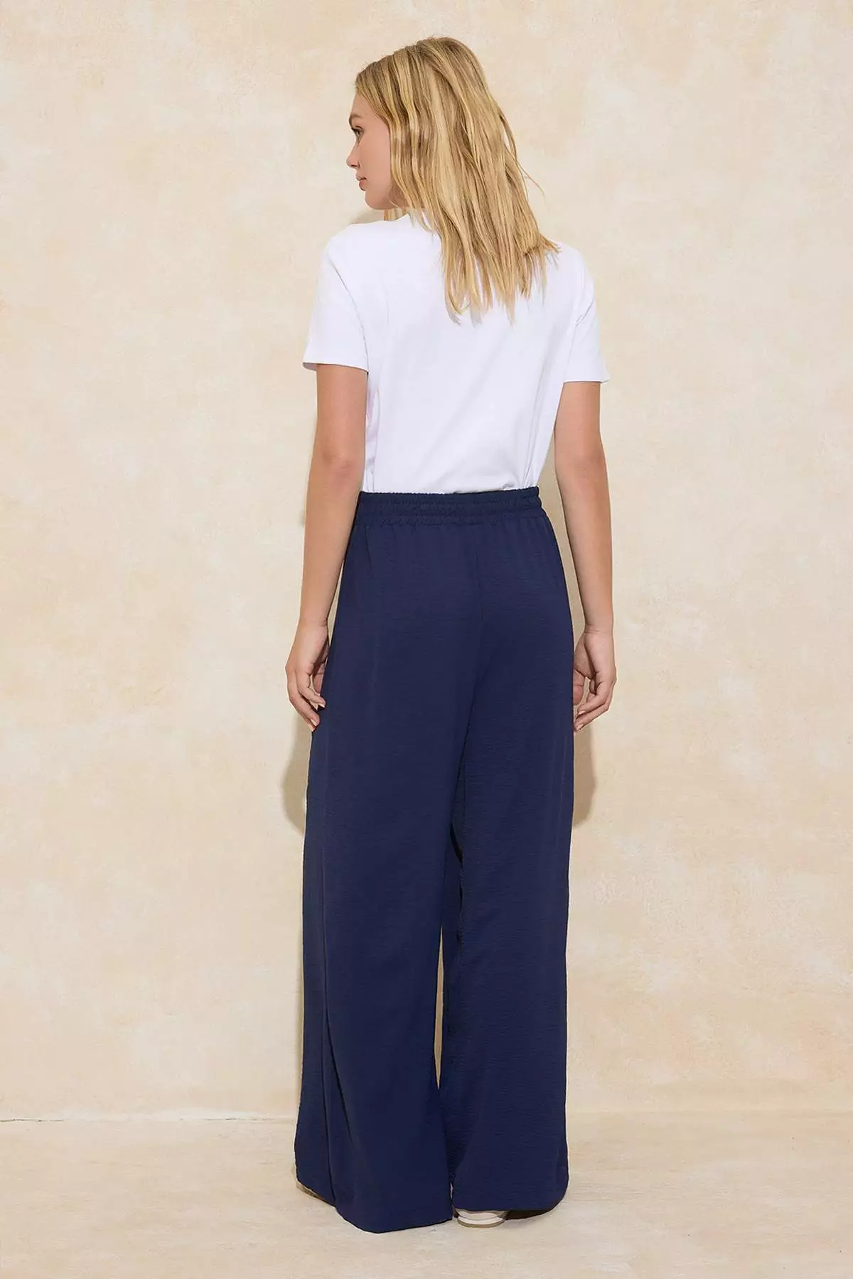 Navy Blue Wide Leg Wide Leg Woven Trousers Tctss22Pl0240