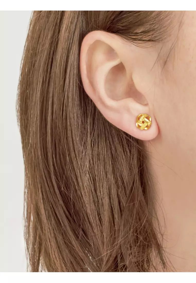 999.9 24K Solid Gold Hollowed Blossom Pattern Stud Earrings 69681E