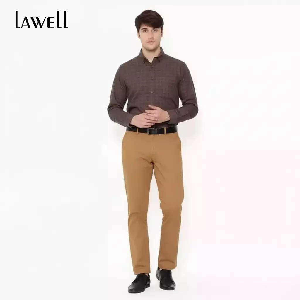 Lawell Celana Chino Panjang Pria Slim Fit - Bawahan Polos Branded Kualitas Premium | Nyaman untuk Kerja & Kasual | Warna Walnut