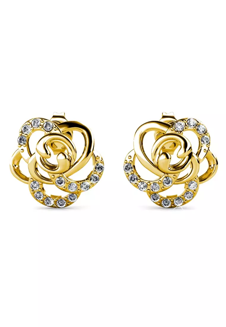 KRYSTAL COUTURE Bloom Gold Stud Earrings Embellished with SWAROVSKI®  crystals