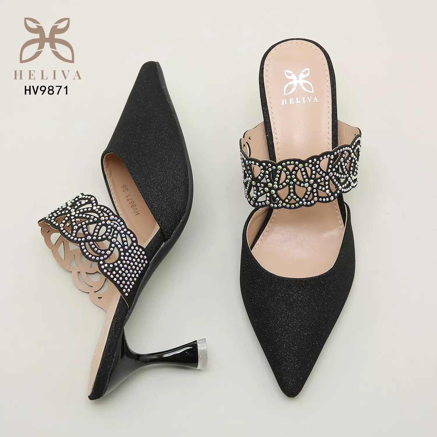 Heliva Lucia Women Heels Satin Glitter Sling Jewel Accessories