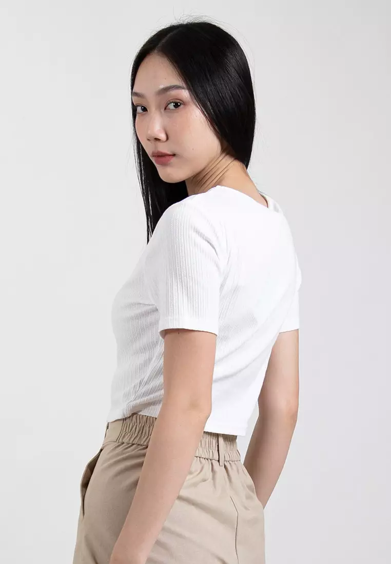 Forest Ladies Casual Knit Crop Top Women Crop T-Shirt - 822357-02White