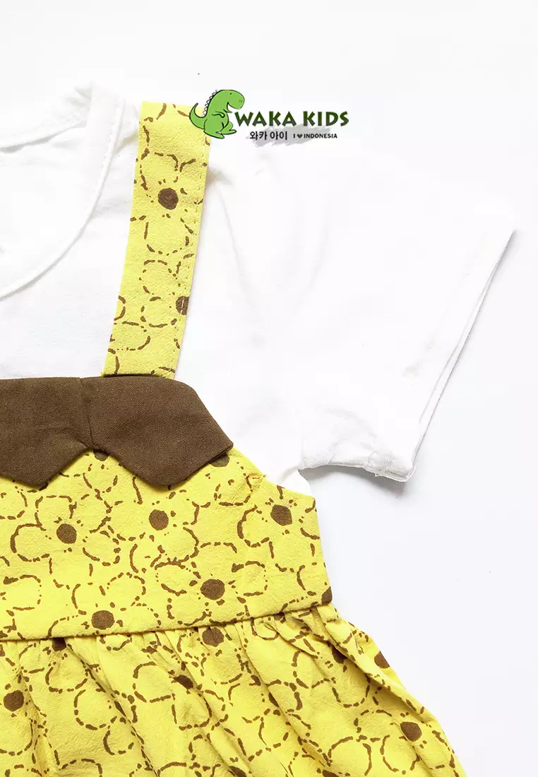 Wakakids Dress Bayi Anak Perempuan Lengan Pendek Katun Flowers Mickey 4485 Venrc Akula Kuning