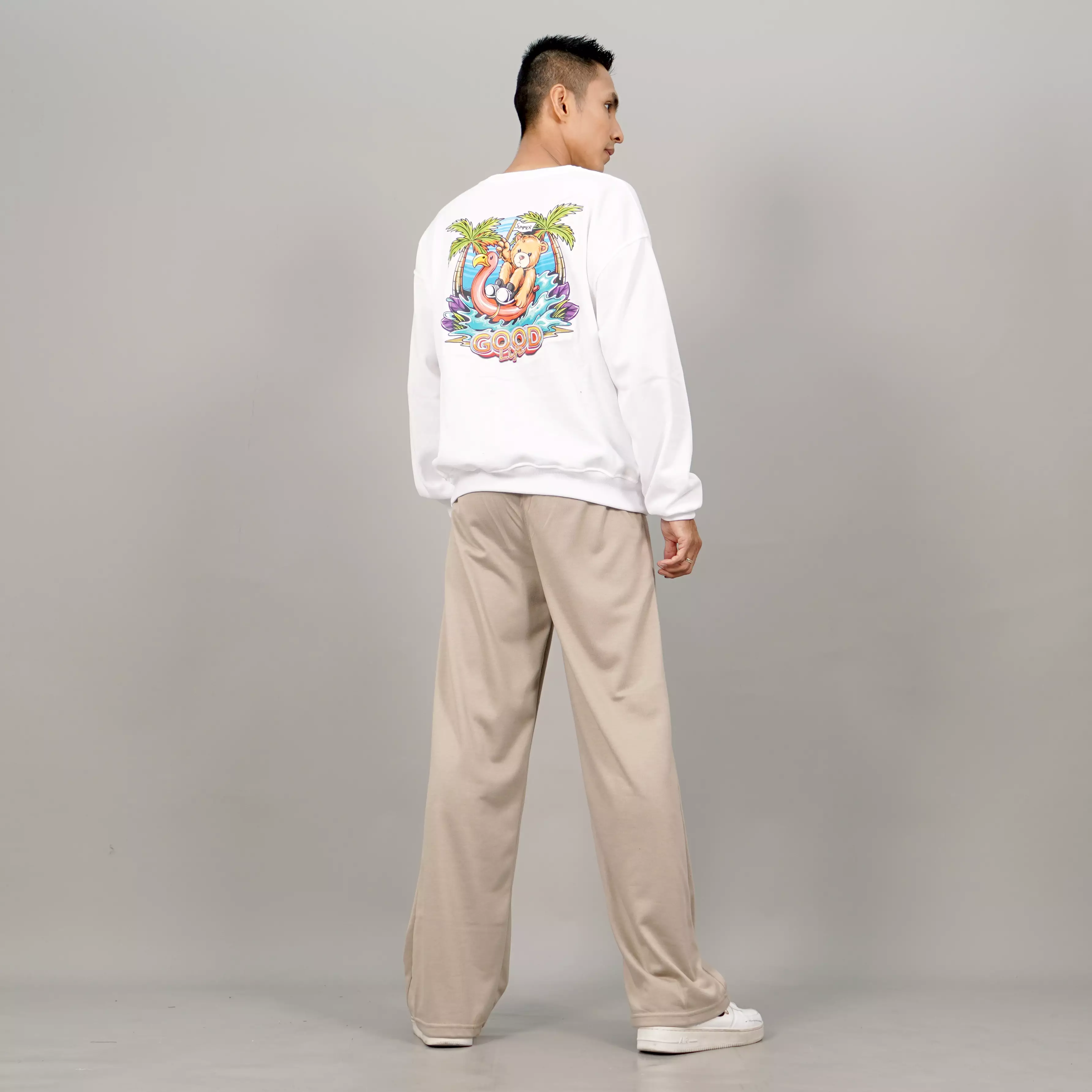 RIO Baggy Pants Pria Loose Pants Pria Celana Panjang Longgar Pria - Krem